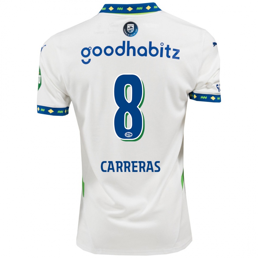 Niño Camiseta Georgina Carreras #8 Blanco Azul Oscuro Equipación Tercera 2024/25 La Camisa Perú