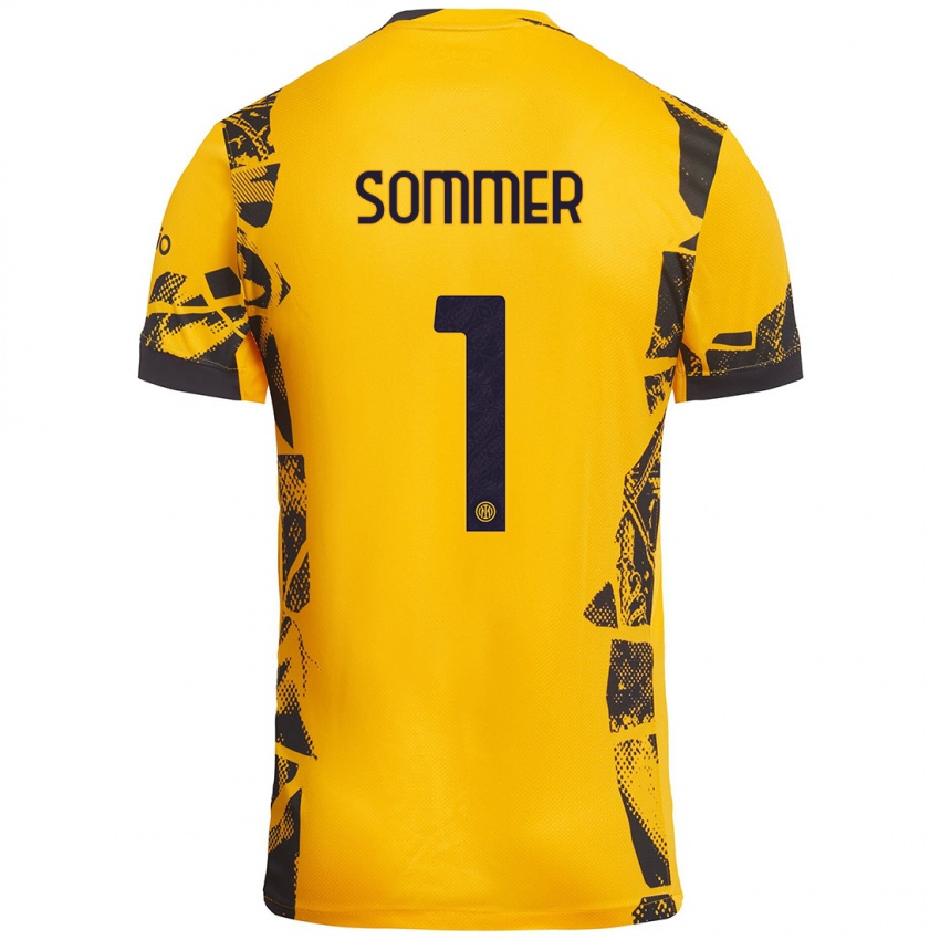 Niño Camiseta Yann Sommer #1 Dorado Negro Equipación Tercera 2024/25 La Camisa Perú