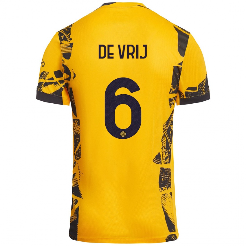 Niño Camiseta Stefan De Vrij #6 Dorado Negro Equipación Tercera 2024/25 La Camisa Perú