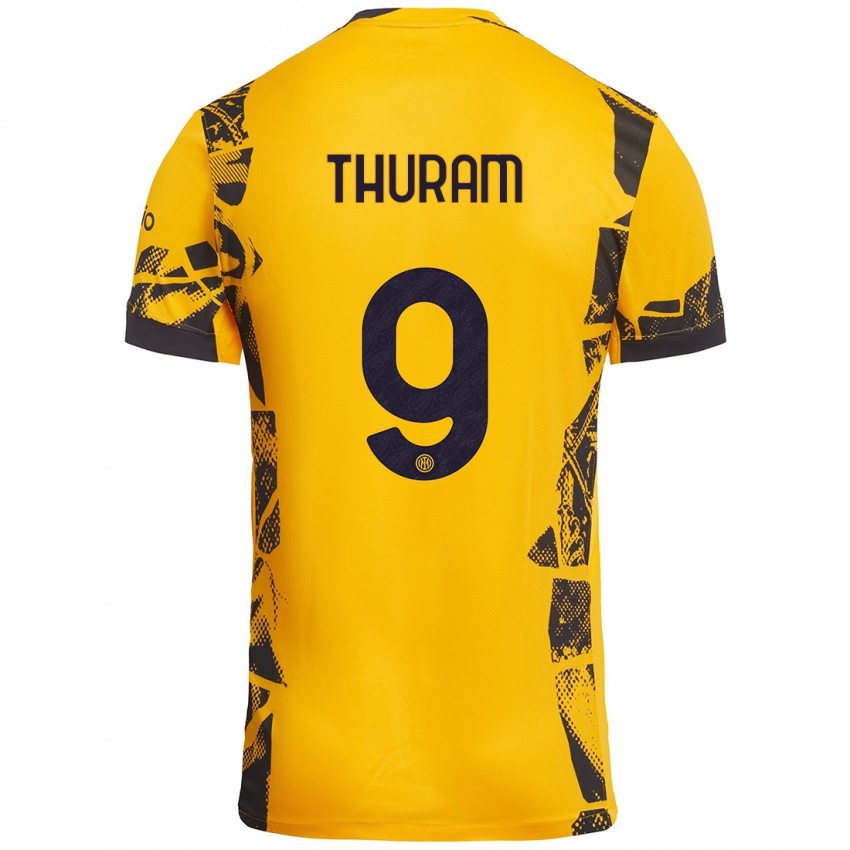 Niño Camiseta Marcus Thuram #9 Dorado Negro Equipación Tercera 2024/25 La Camisa Perú