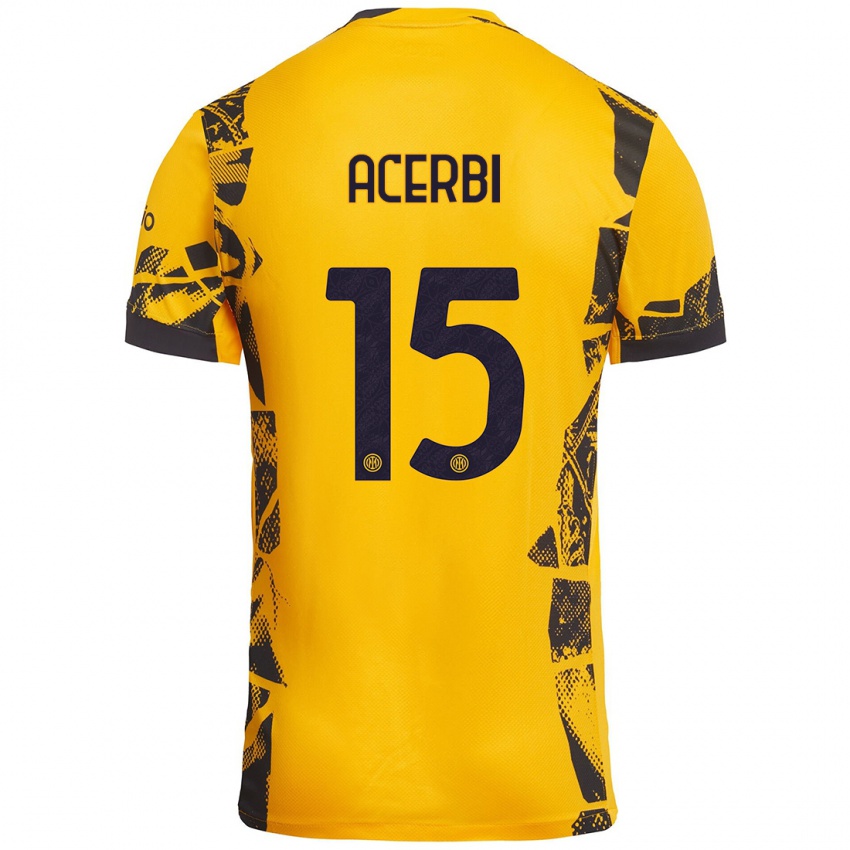 Niño Camiseta Francesco Acerbi #15 Dorado Negro Equipación Tercera 2024/25 La Camisa Perú