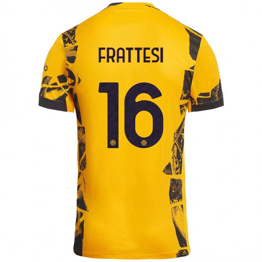 Niño Camiseta Davide Frattesi #16 Dorado Negro Equipación Tercera 2024/25 La Camisa Perú