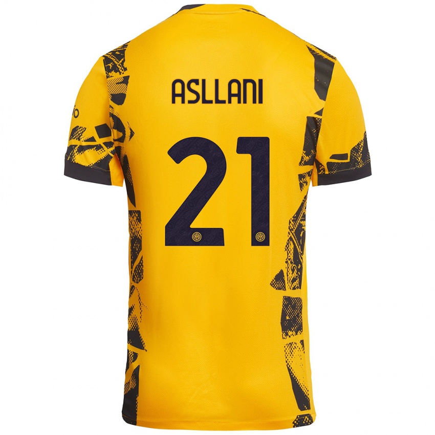 Niño Camiseta Kristjan Asllani #21 Dorado Negro Equipación Tercera 2024/25 La Camisa Perú