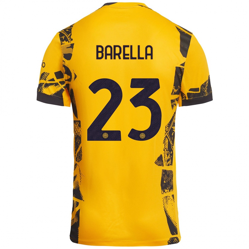 Niño Camiseta Nicolò Barella #23 Dorado Negro Equipación Tercera 2024/25 La Camisa Perú