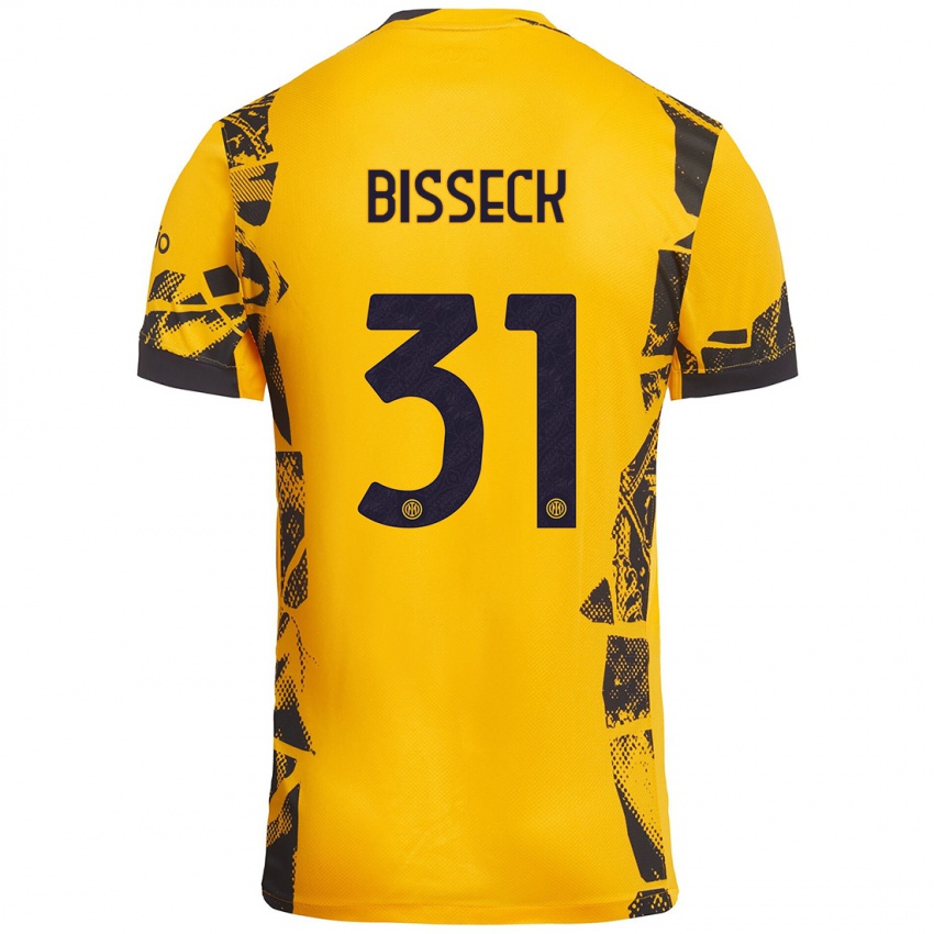 Niño Camiseta Yann Bisseck #31 Dorado Negro Equipación Tercera 2024/25 La Camisa Perú