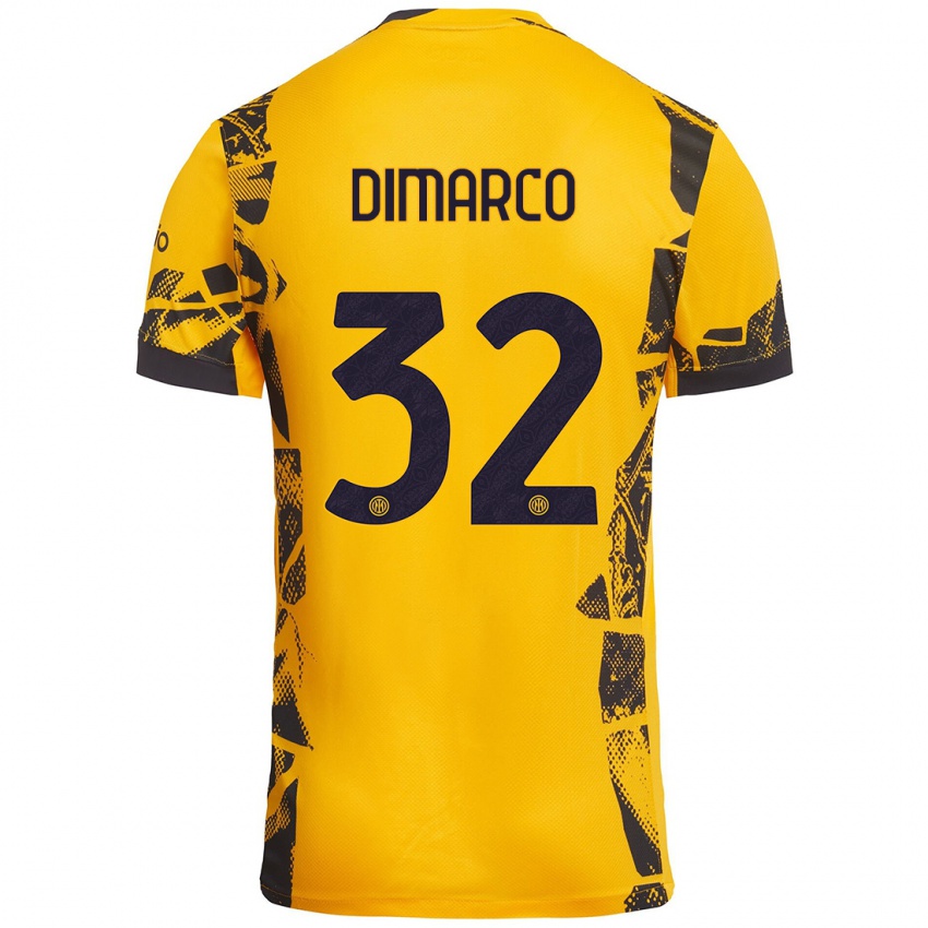 Niño Camiseta Federico Dimarco #32 Dorado Negro Equipación Tercera 2024/25 La Camisa Perú