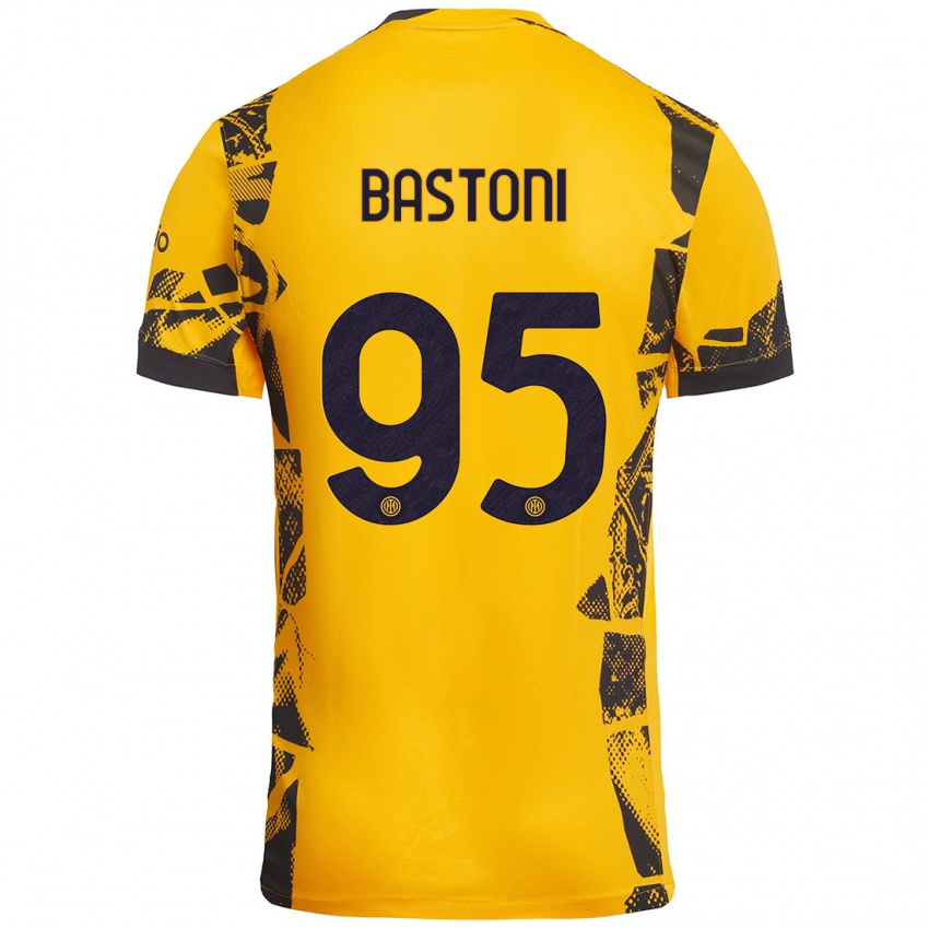 Niño Camiseta Alessandro Bastoni #95 Dorado Negro Equipación Tercera 2024/25 La Camisa Perú