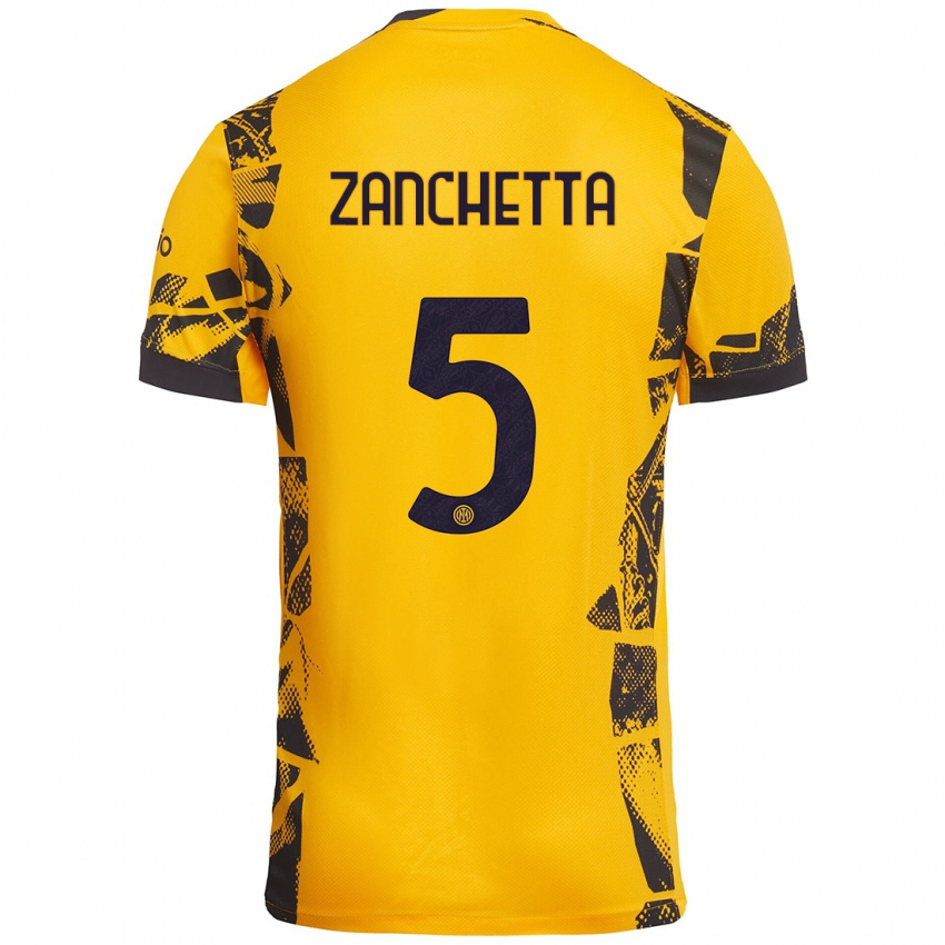 Niño Camiseta Mattia Zanchetta #5 Dorado Negro Equipación Tercera 2024/25 La Camisa Perú