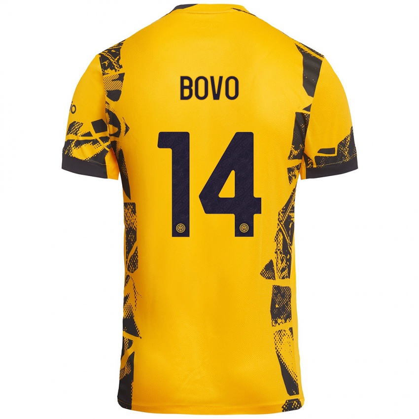 Niño Camiseta Leonardo Bovo #14 Dorado Negro Equipación Tercera 2024/25 La Camisa Perú