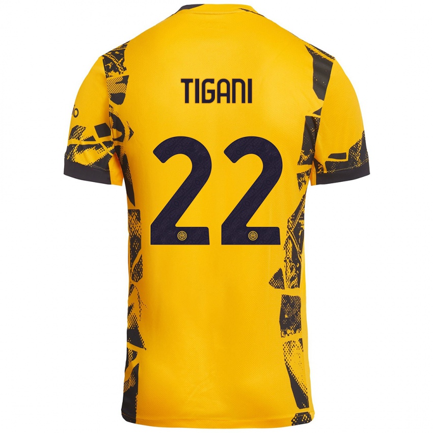 Niño Camiseta Edoardo Tigani #22 Dorado Negro Equipación Tercera 2024/25 La Camisa Perú