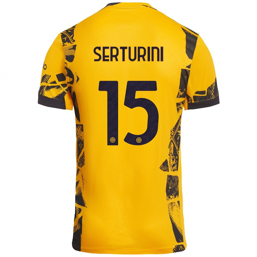 Niño Camiseta Annamaria Serturini #15 Dorado Negro Equipación Tercera 2024/25 La Camisa Perú