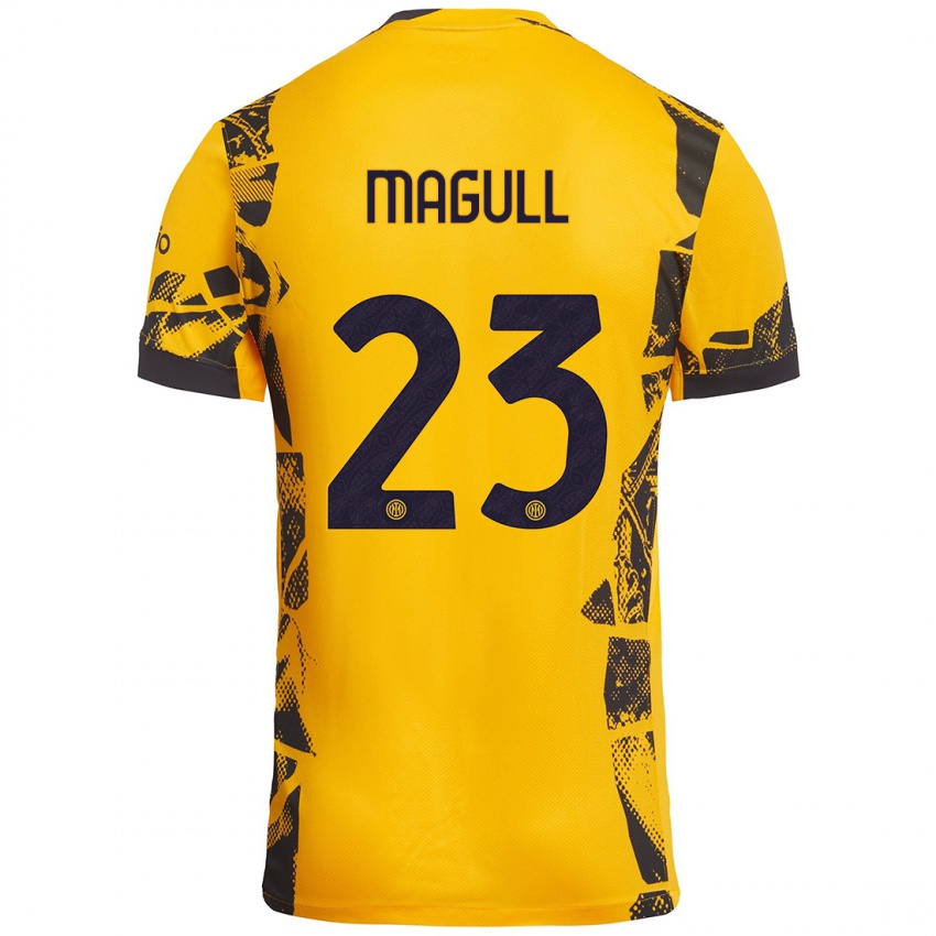 Niño Camiseta Lina Magull #23 Dorado Negro Equipación Tercera 2024/25 La Camisa Perú