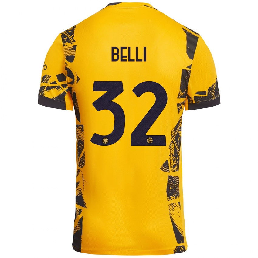 Niño Camiseta Elena Belli #32 Dorado Negro Equipación Tercera 2024/25 La Camisa Perú