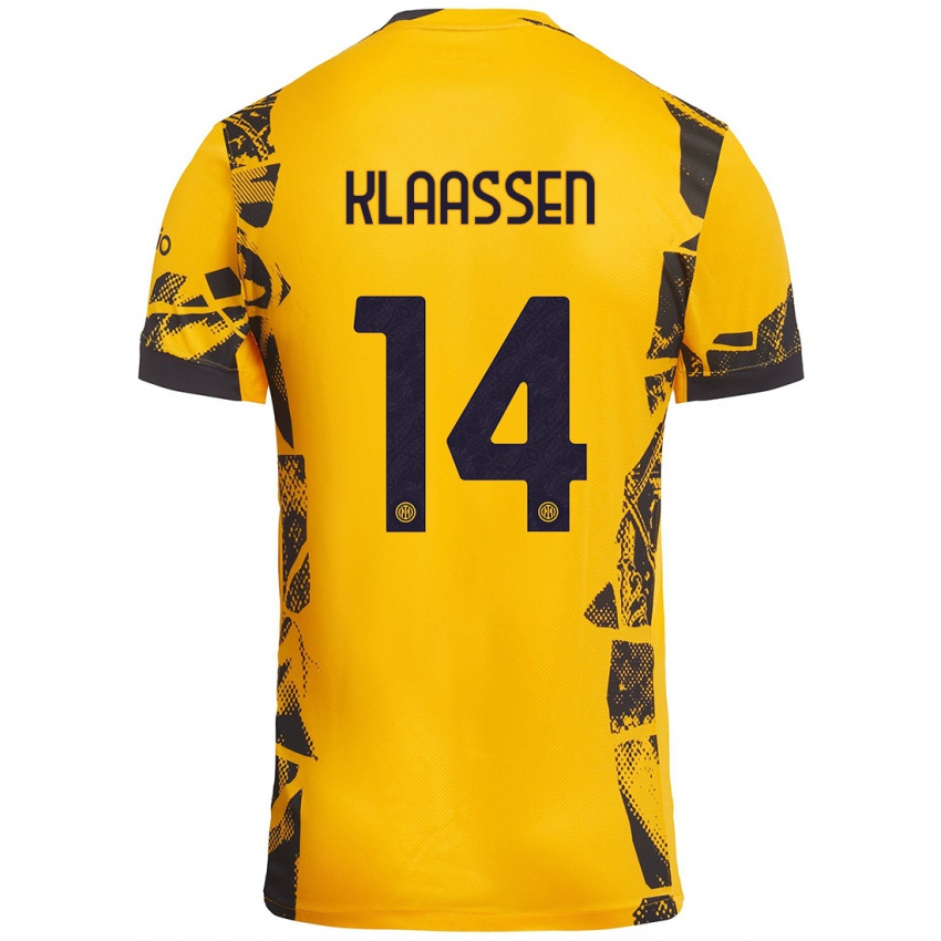 Niño Camiseta Davy Klaassen #14 Dorado Negro Equipación Tercera 2024/25 La Camisa Perú