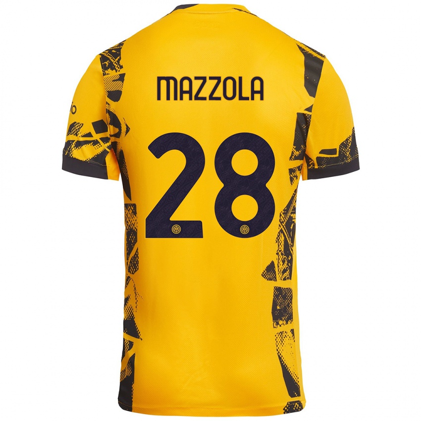 Niño Camiseta Giuseppe Mazzola #28 Dorado Negro Equipación Tercera 2024/25 La Camisa Perú