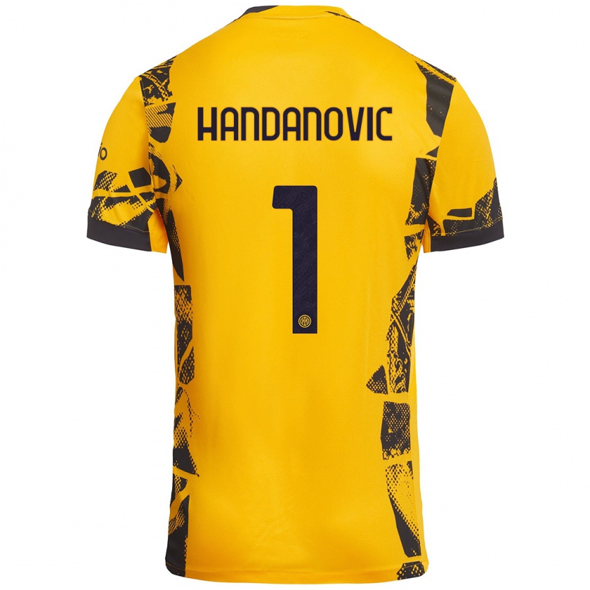 Niño Camiseta Samir Handanovic #1 Dorado Negro Equipación Tercera 2024/25 La Camisa Perú