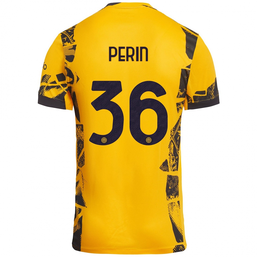 Niño Camiseta Nicolo Perin #36 Dorado Negro Equipación Tercera 2024/25 La Camisa Perú