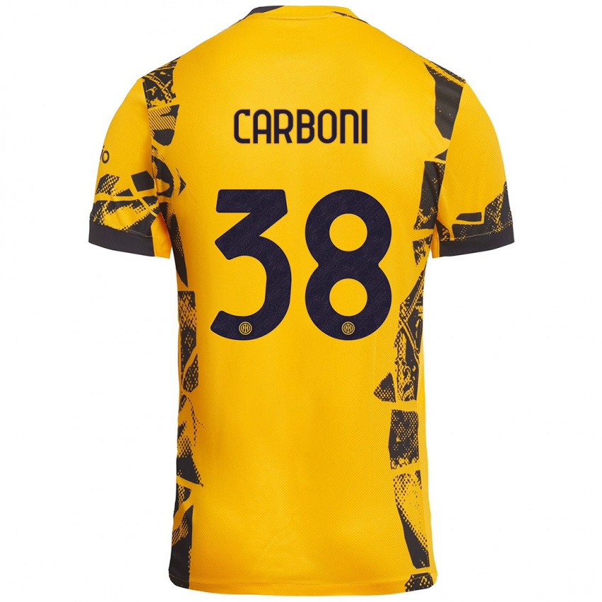 Niño Camiseta Valentin Carboni #38 Dorado Negro Equipación Tercera 2024/25 La Camisa Perú