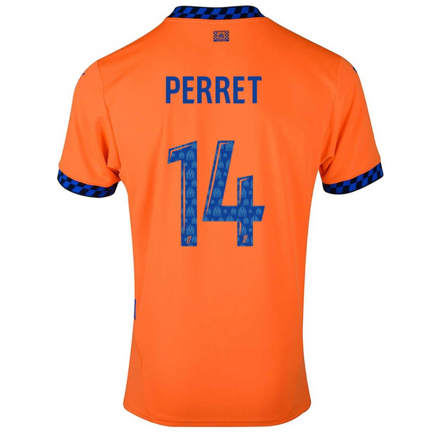 Niño Camiseta Jenny Perret #14 Naranja Azul Oscuro Equipación Tercera 2024/25 La Camisa Perú