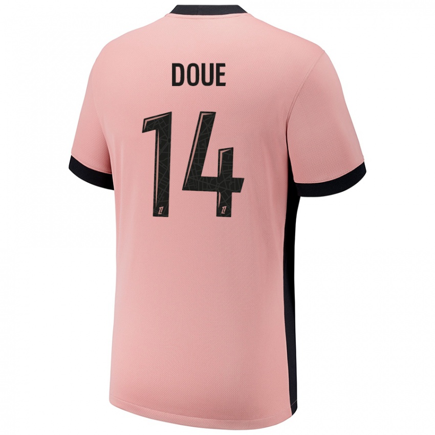 Niño Camiseta Désiré Doué #14 Rosa Óxido Equipación Tercera 2024/25 La Camisa Perú