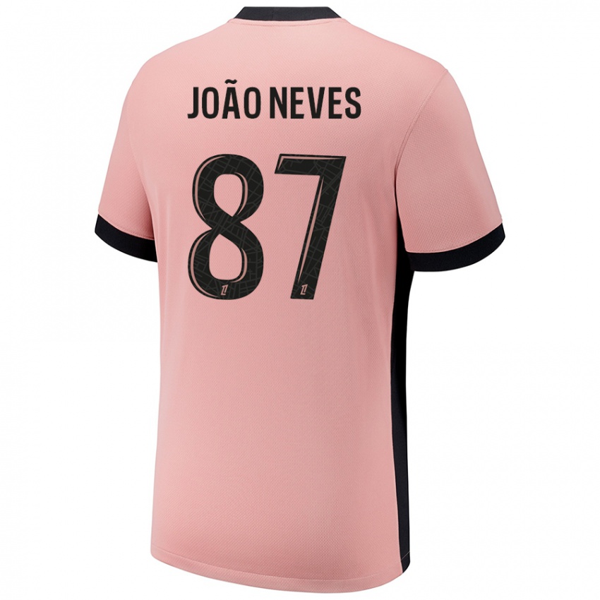 Niño Camiseta João Neves #87 Rosa Óxido Equipación Tercera 2024/25 La Camisa Perú