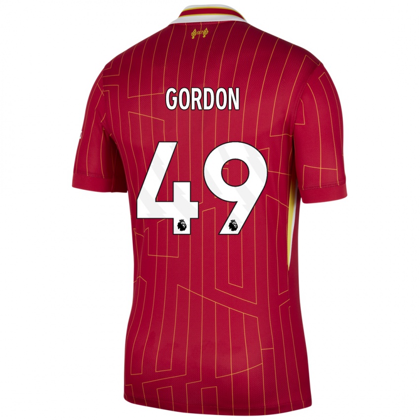 Hombre Camiseta Kaide Gordon #49 Rojo Amarillo Blanco 1ª Equipación 2024/25 La Camisa Perú