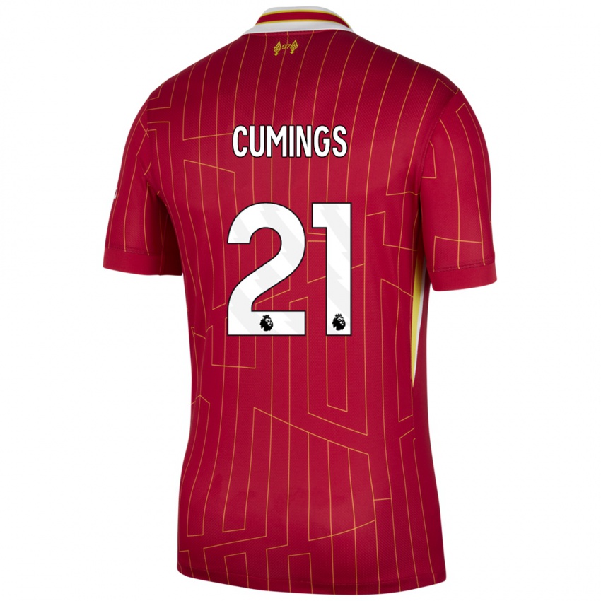 Hombre Camiseta Eartha Cumings #21 Rojo Amarillo Blanco 1ª Equipación 2024/25 La Camisa Perú