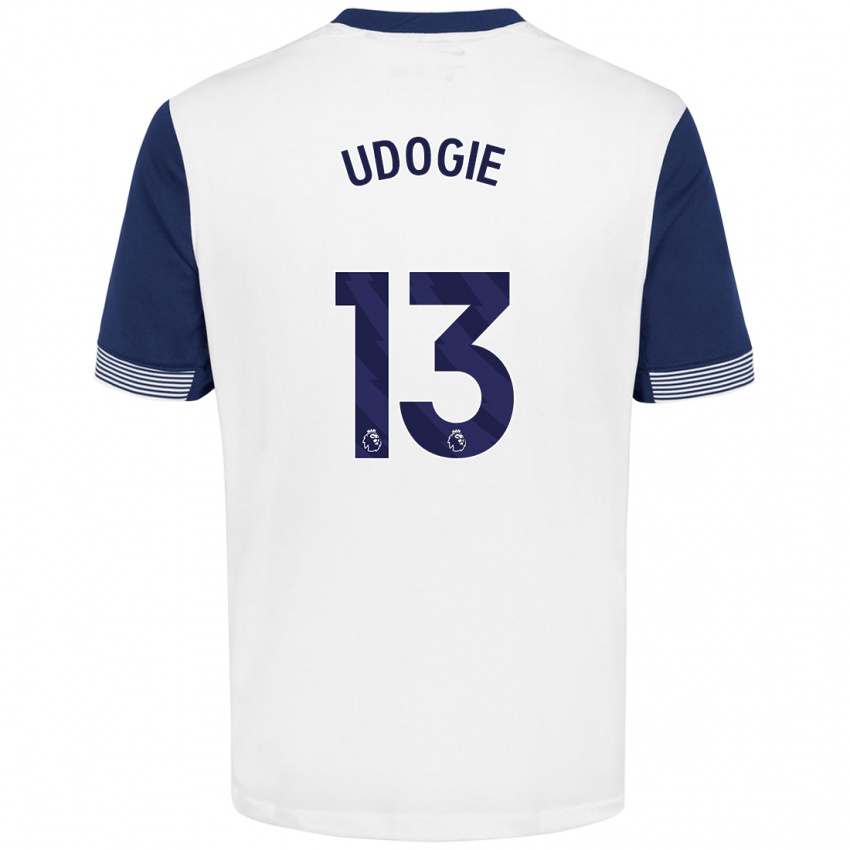 Hombre Camiseta Destiny Udogie #13 Blanco Azul 1ª Equipación 2024/25 La Camisa Perú