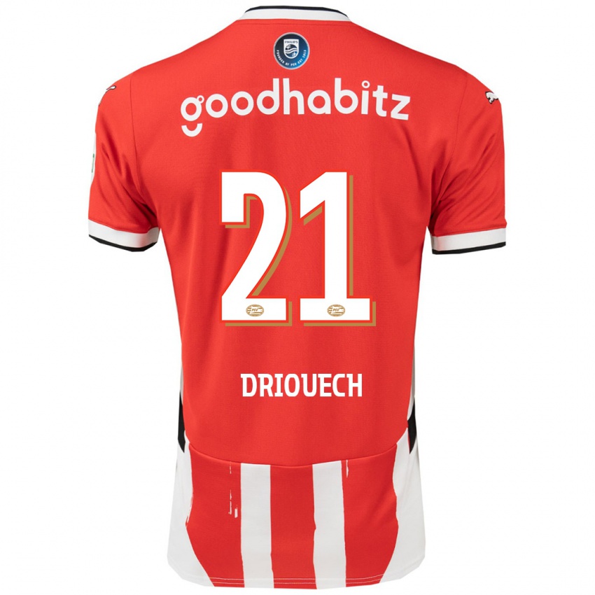 Hombre Camiseta Couhaib Driouech #21 Rojo Blanco 1ª Equipación 2024/25 La Camisa Perú