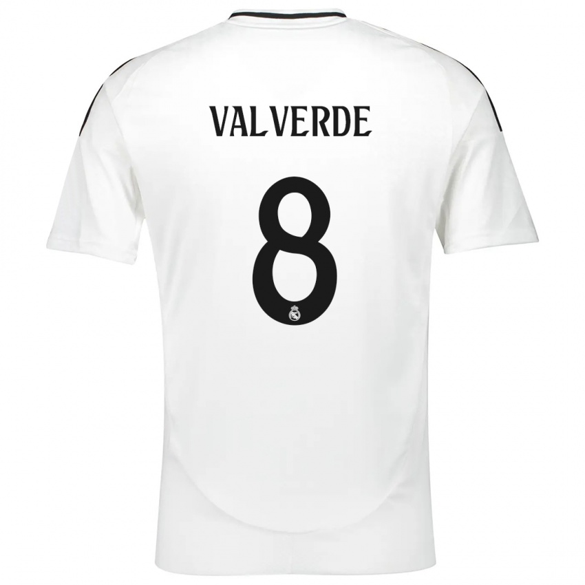 Hombre Camiseta Federico Valverde #8 Blanco 1ª Equipación 2024/25 La Camisa Perú