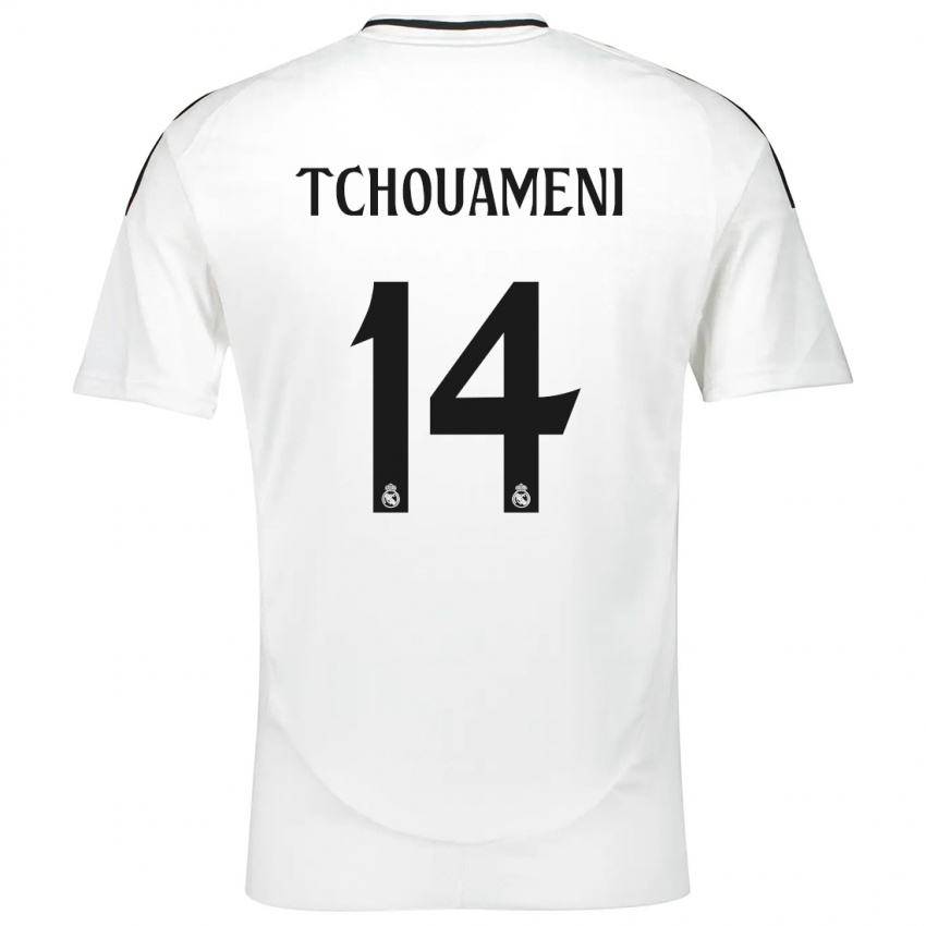 Hombre Camiseta Aurelien Tchouameni #14 Blanco 1ª Equipación 2024/25 La Camisa Perú