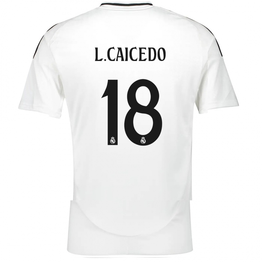 Hombre Camiseta Linda Caicedo #18 Blanco 1ª Equipación 2024/25 La Camisa Perú