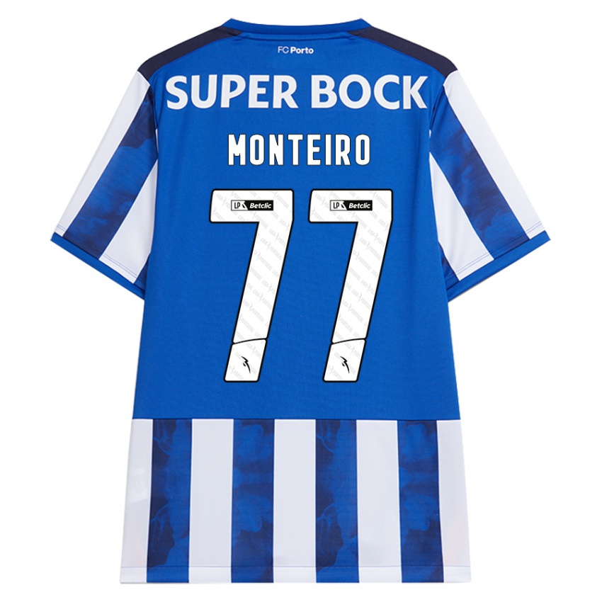 Hombre Camiseta Rui Monteiro #77 Azul Blanco 1ª Equipación 2024/25 La Camisa Perú