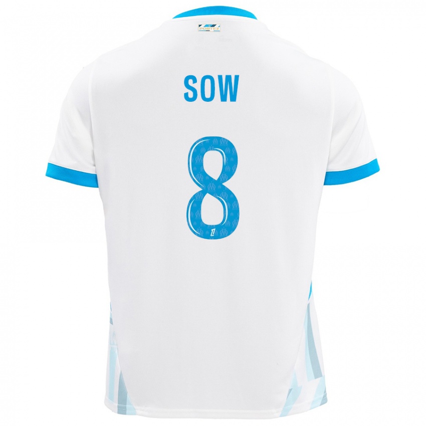 Hombre Camiseta Mbayang Sow #8 Blanco Azul Cielo 1ª Equipación 2024/25 La Camisa Perú