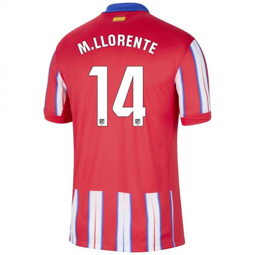 Hombre Camiseta Marcos Llorente #14 Rojo Blanco Azul 1ª Equipación 2024/25 La Camisa Perú