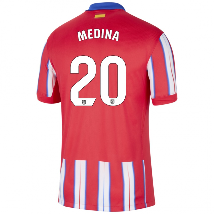 Hombre Camiseta Andrea Medina #20 Rojo Blanco Azul 1ª Equipación 2024/25 La Camisa Perú