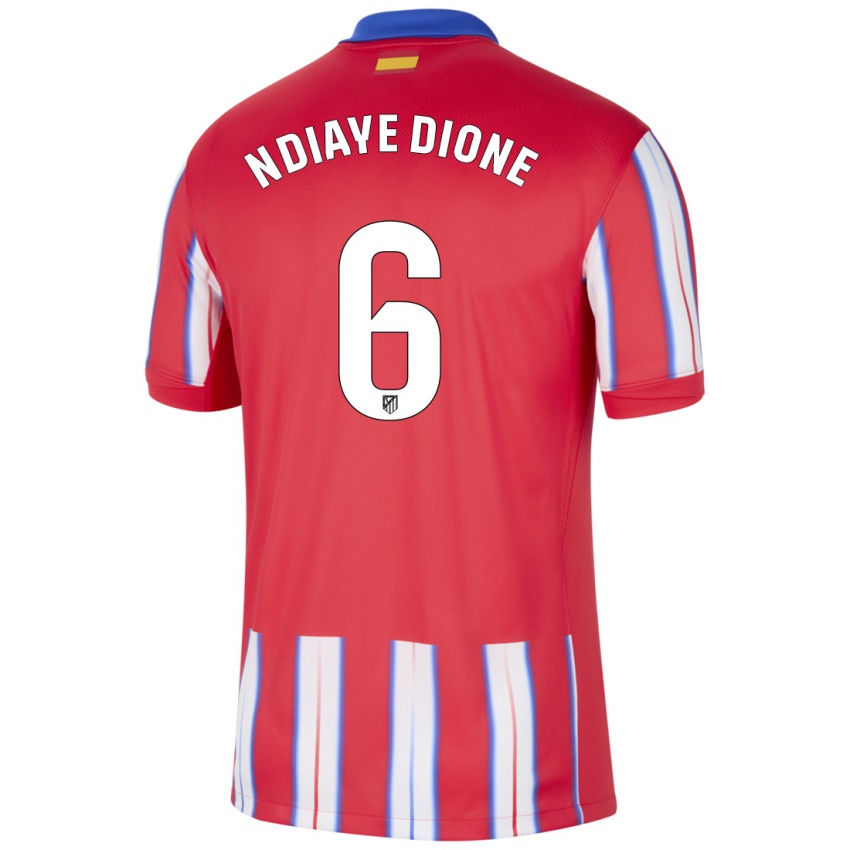 Hombre Camiseta Assane Ndiaye Dione #6 Rojo Blanco Azul 1ª Equipación 2024/25 La Camisa Perú