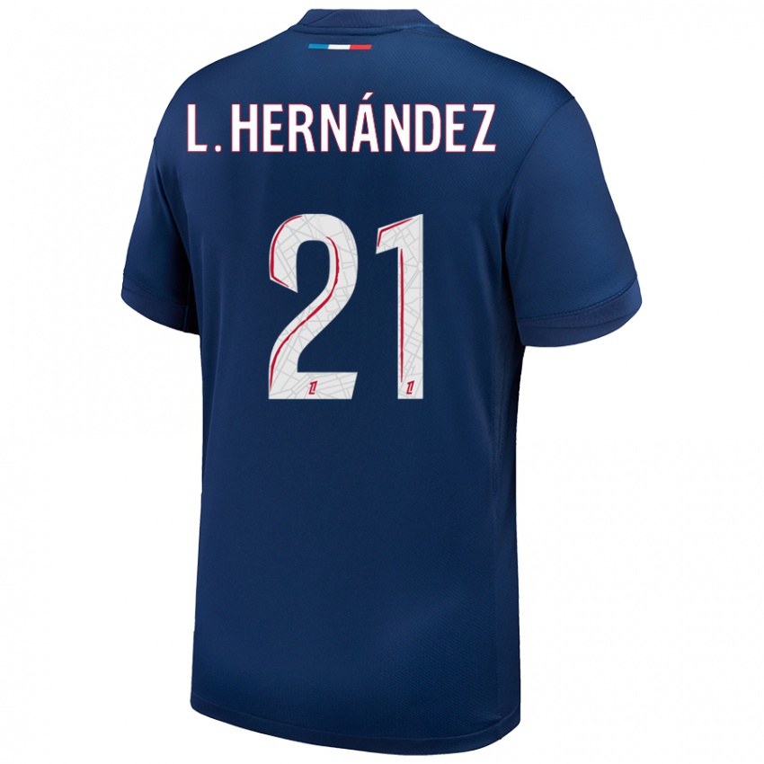 Hombre Camiseta Lucas Hernández #21 Azul Marino Blanco 1ª Equipación 2024/25 La Camisa Perú