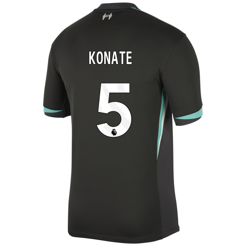 Hombre Camiseta Ibrahima Konate #5 Negro Antracita Blanco 2ª Equipación 2024/25 La Camisa Perú