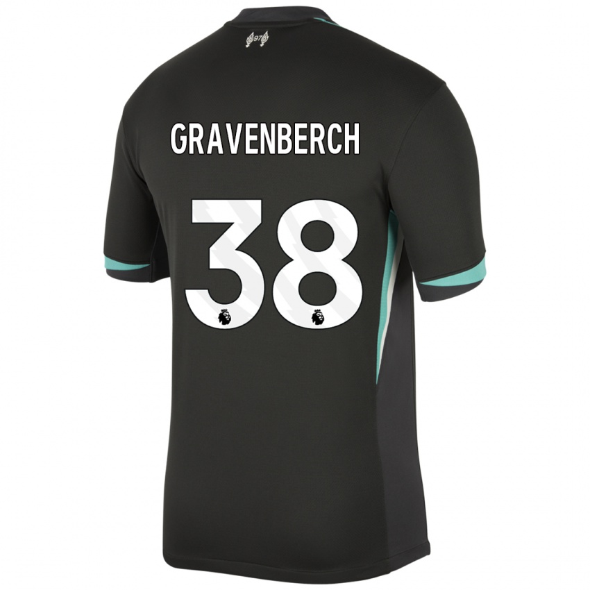 Hombre Camiseta Ryan Gravenberch #38 Negro Antracita Blanco 2ª Equipación 2024/25 La Camisa Perú