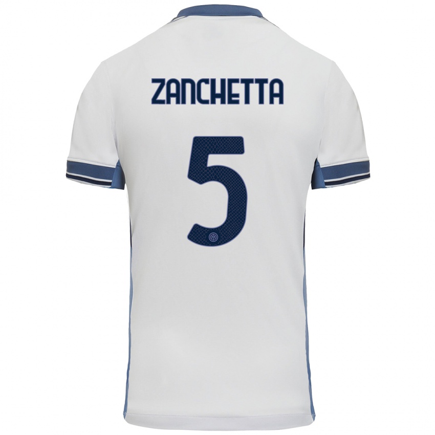 Hombre Camiseta Mattia Zanchetta #5 Blanco Gris 2ª Equipación 2024/25 La Camisa Perú