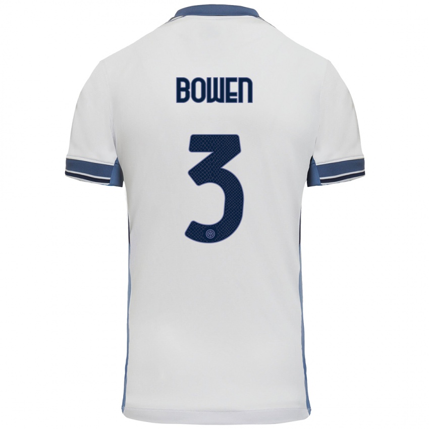 Hombre Camiseta Katie Bowen #3 Blanco Gris 2ª Equipación 2024/25 La Camisa Perú