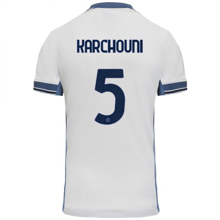 Hombre Camiseta Ghoutia Karchouni #5 Blanco Gris 2ª Equipación 2024/25 La Camisa Perú