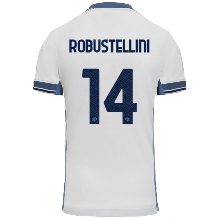 Hombre Camiseta Chiara Robustellini #14 Blanco Gris 2ª Equipación 2024/25 La Camisa Perú