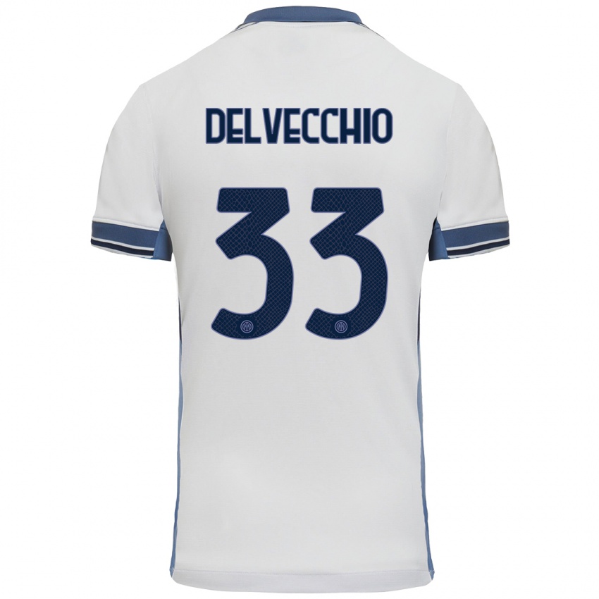 Hombre Camiseta Gabriele Delvecchio #33 Blanco Gris 2ª Equipación 2024/25 La Camisa Perú