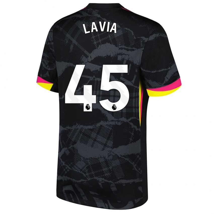 Hombre Camiseta Roméo Lavia #45 Negro Rosa Equipación Tercera 2024/25 La Camisa Perú