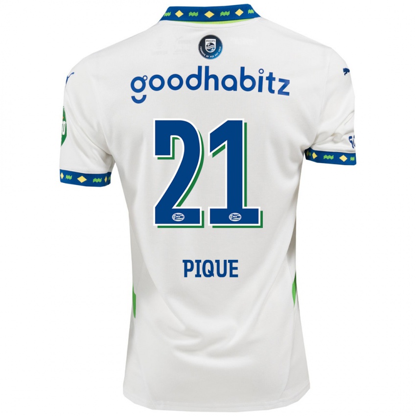 Hombre Camiseta Naomi Piqué #21 Blanco Azul Oscuro Equipación Tercera 2024/25 La Camisa Perú