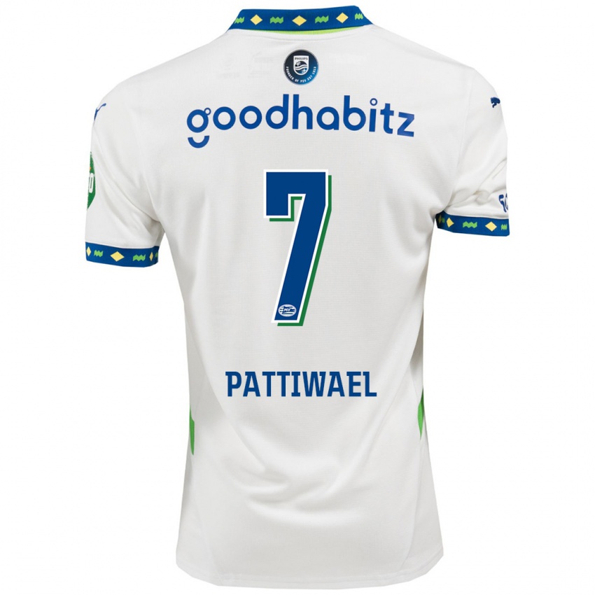 Hombre Camiseta Naomi Pattiwael #7 Blanco Azul Oscuro Equipación Tercera 2024/25 La Camisa Perú