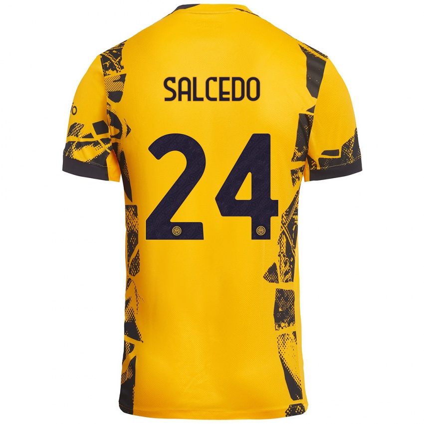 Hombre Camiseta Eddie Salcedo #24 Dorado Negro Equipación Tercera 2024/25 La Camisa Perú