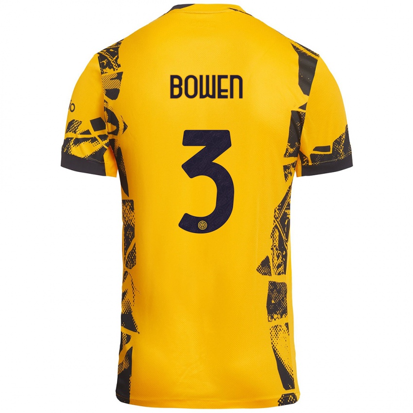 Hombre Camiseta Katie Bowen #3 Dorado Negro Equipación Tercera 2024/25 La Camisa Perú